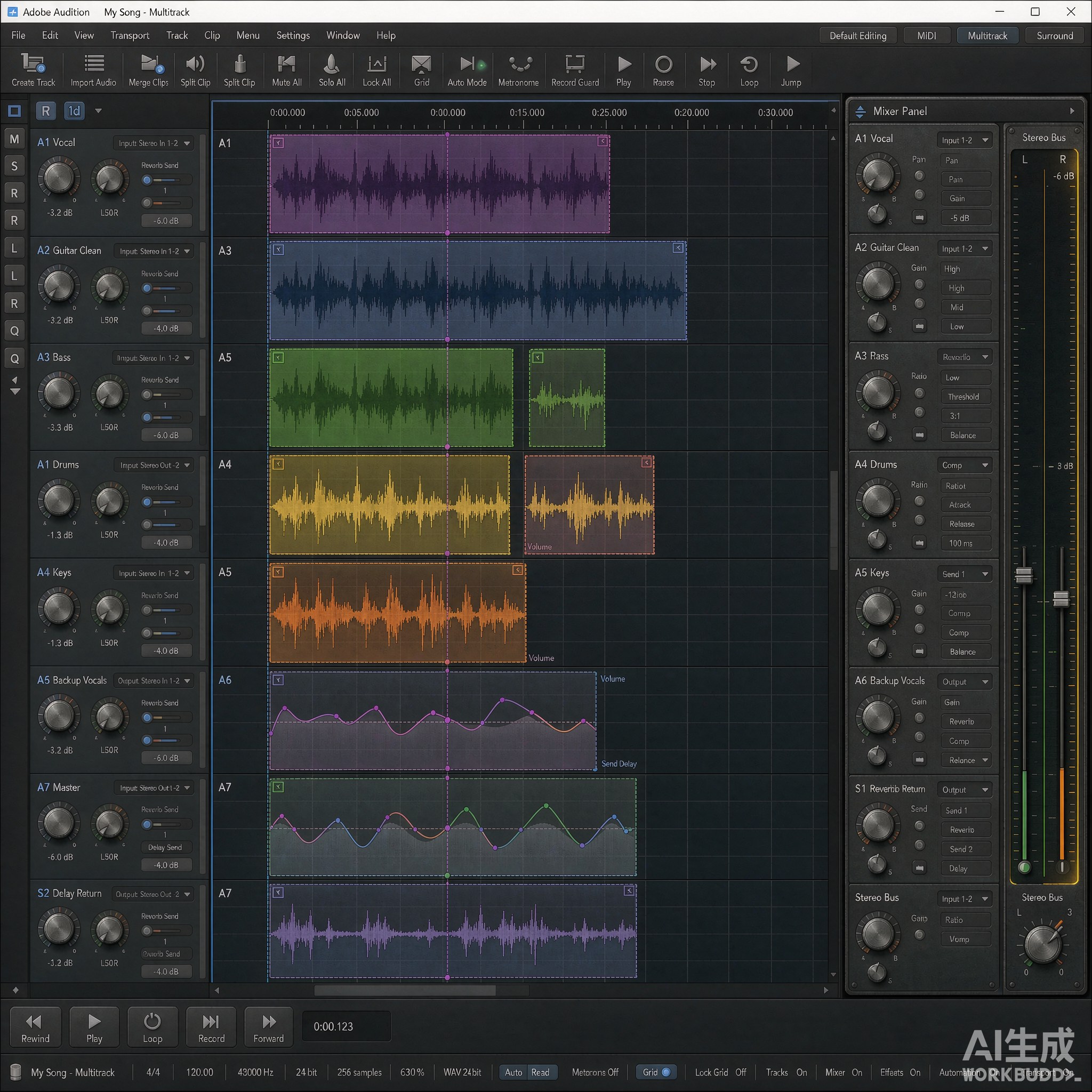 Adobe Audition波形编辑操作页面